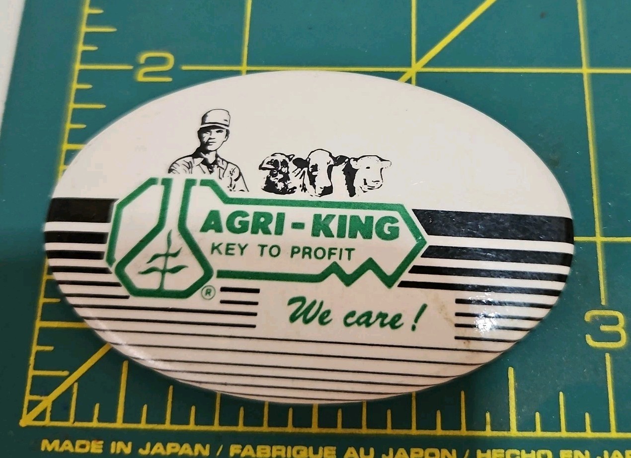 Vintage We Care Agri-King Key To Profit Pinback Button Badge Pin