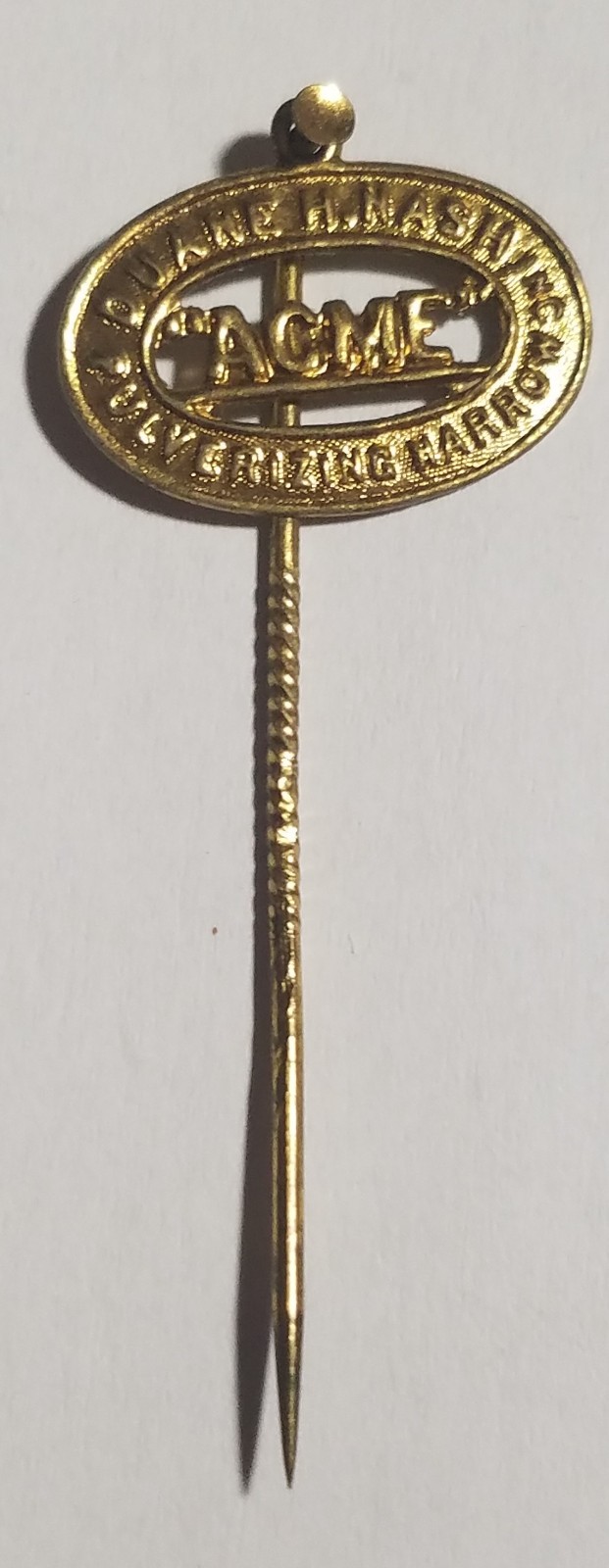 Duane H. Nash Inc, Acme Pulverizing Harrow Stickpin,, Vintage Advertising