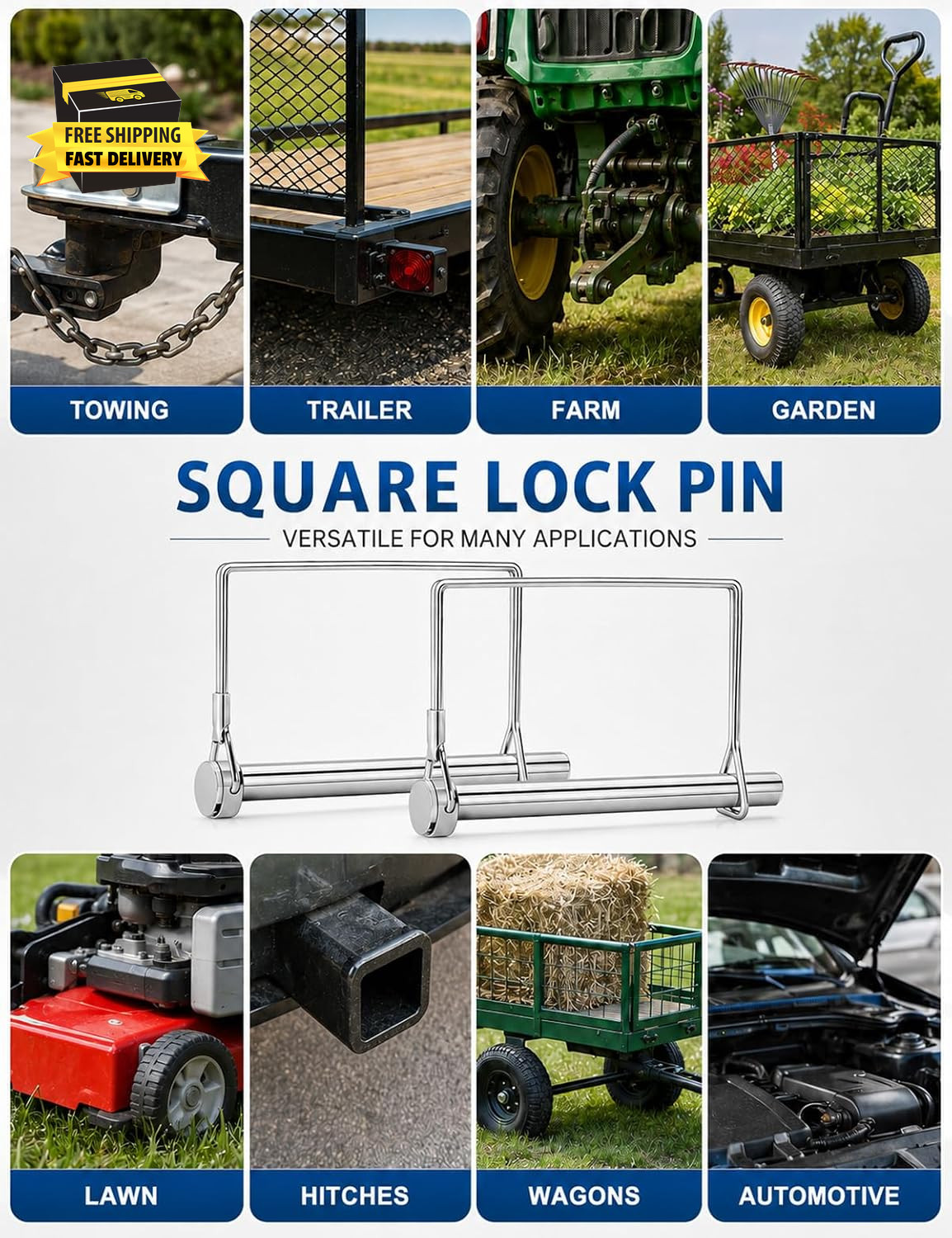 5 Pack Square Trailer Pin 1/4 Inch X 2-3/4 Inch, Heavy Duty Shaft Locking Pin, C