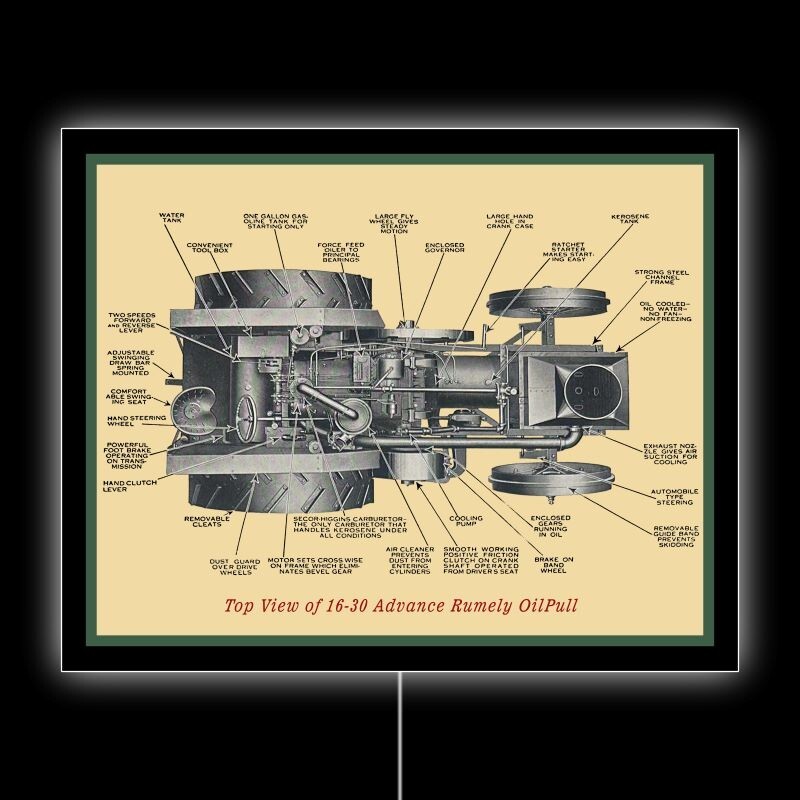 Rumely 16-30 Oil Pull Tractor Top View NEW LED Hanging Lighted Sign: 18×23&Prime;