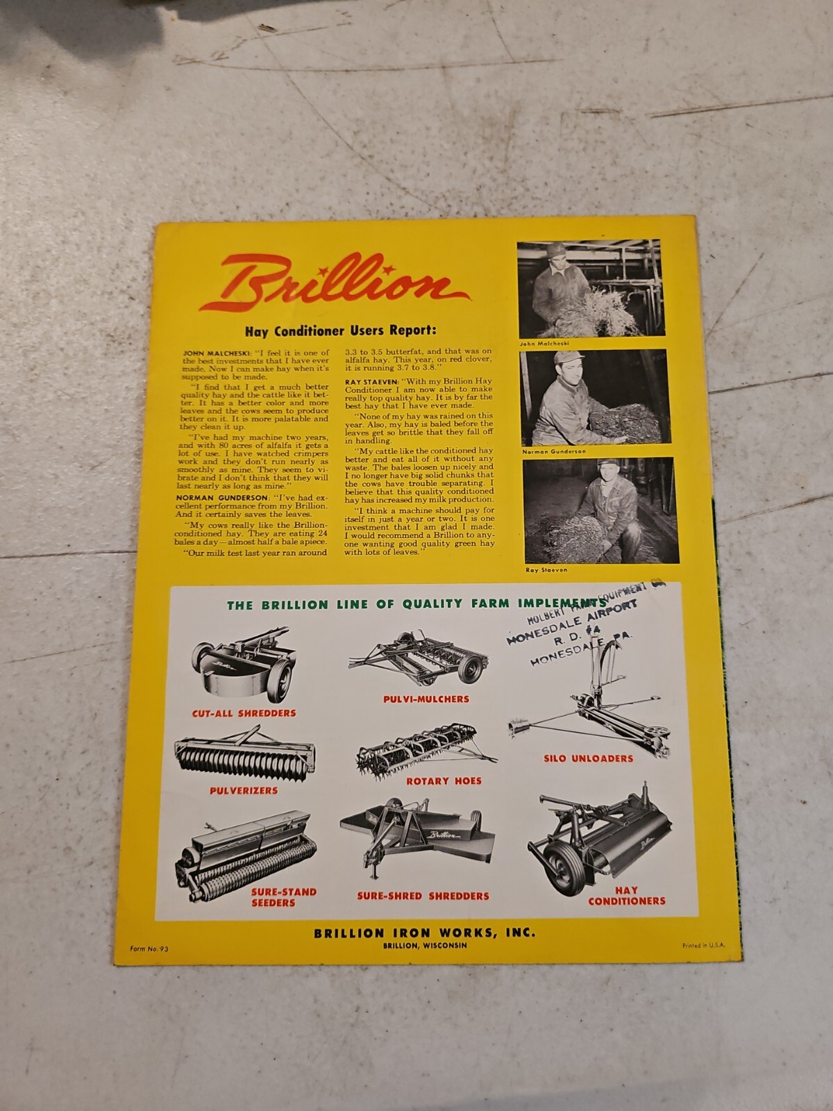Vintage Brillion Hay Conditioner Advertising Folding Sales Brochure