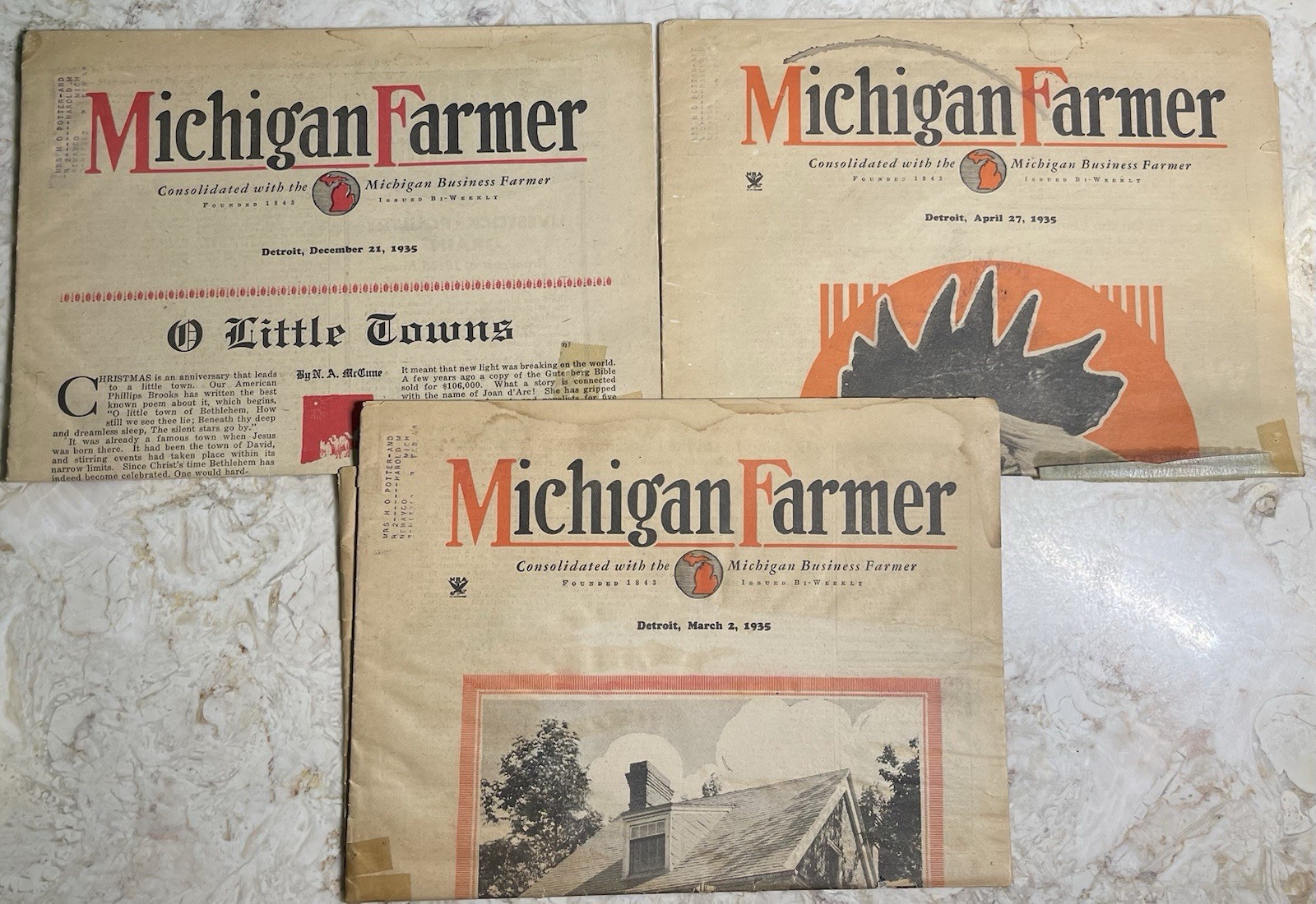 3 Vintage 1935 Michigan Farmer Papers Detroit Livestock Planting Recipes Fruit