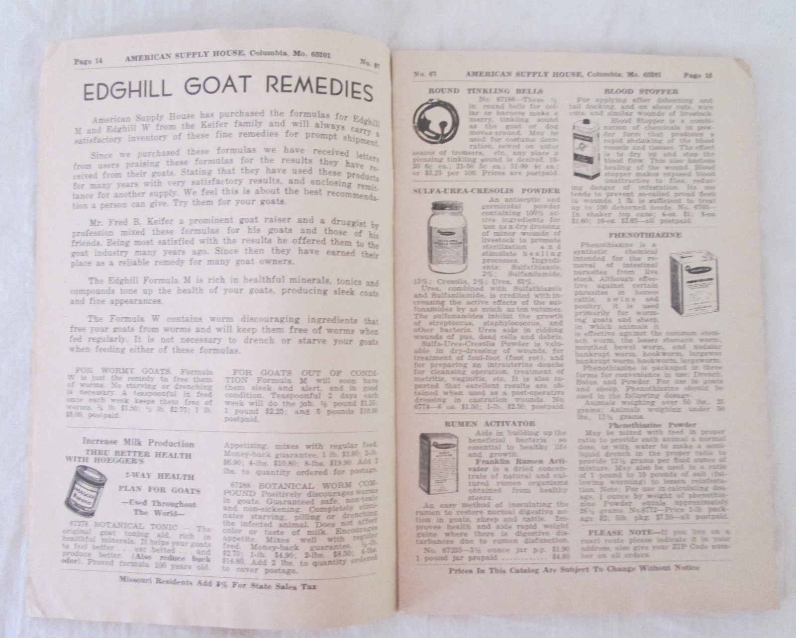 Vintage 1967 American Supply House No 67 Supplies for the Goat Owner & Dairyman