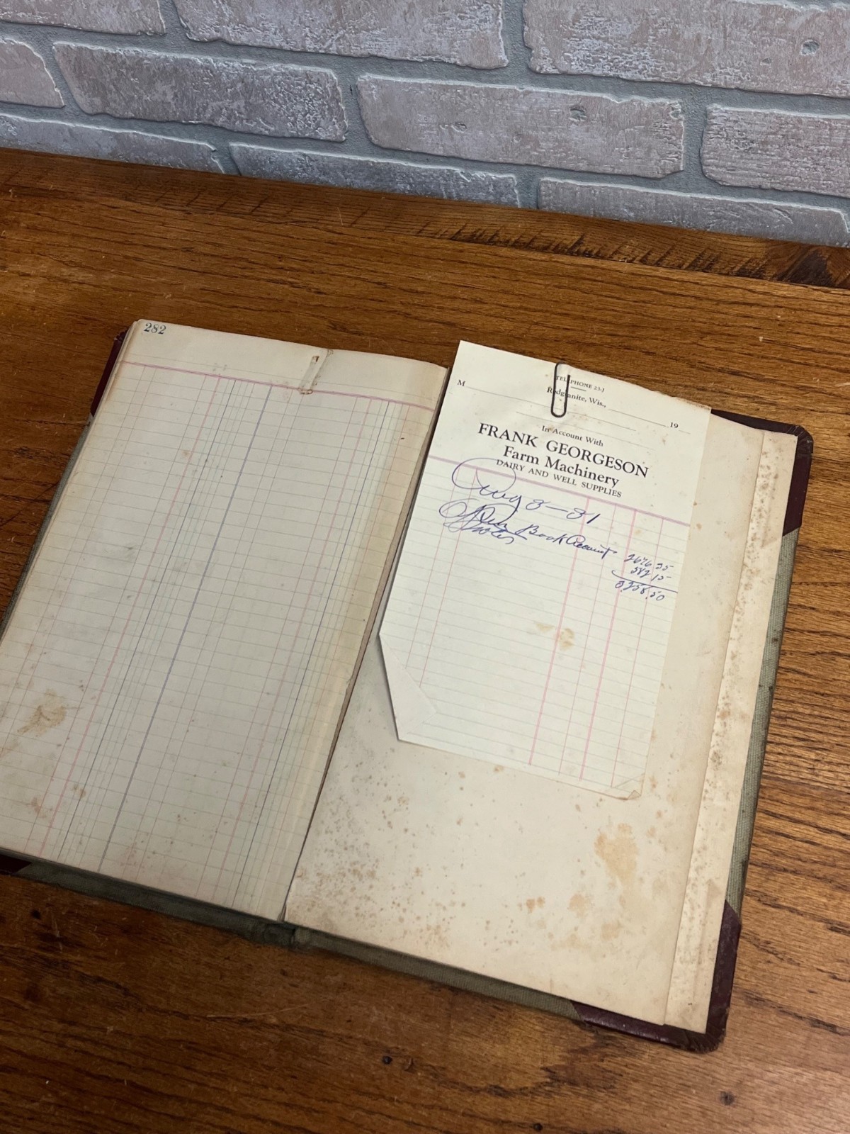 Vintage 1930s Frank Georgeson Farm Implement Dealer Ledger Book Redgranite, Wis