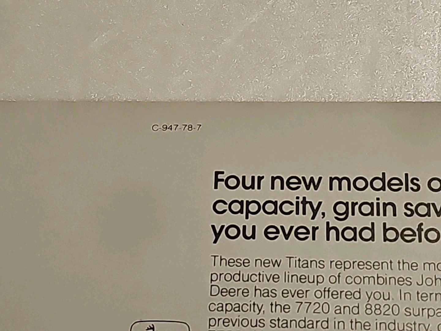 John Deere 8820 Combine For 1979 Brochure Signal Sheet
