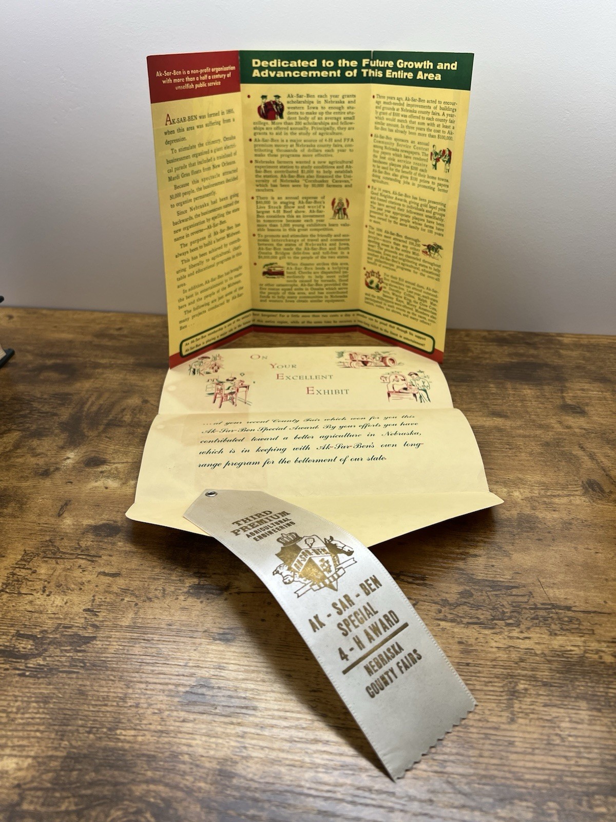 Ak-Sar-Ben Omaha NE Ephemera Lot 1957 Brochure 4-H Award Ribbon Letter AKSARBEN