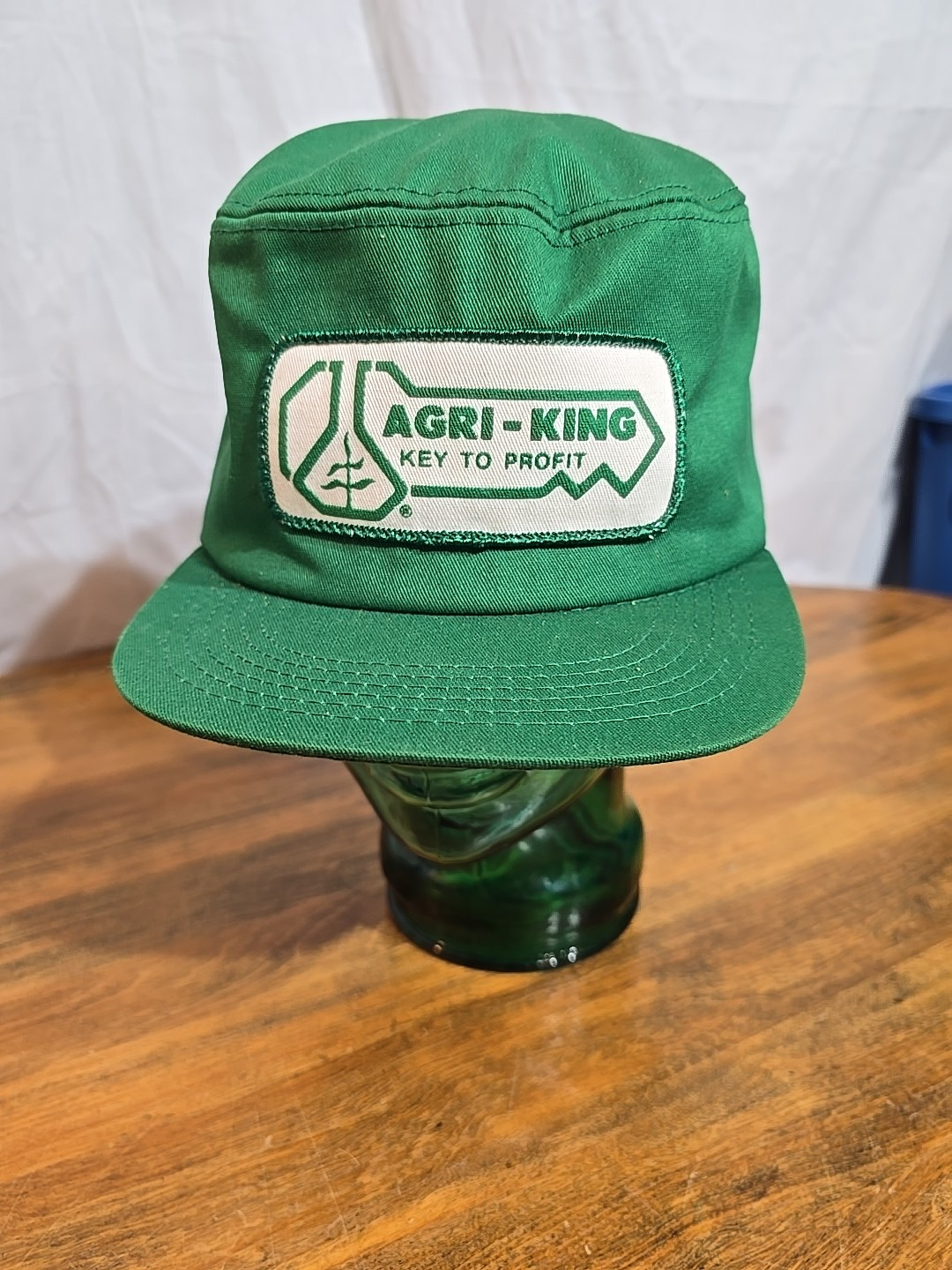 Vintage AGRI-KING KEY Patch Winter Fold Down Flaps Trucker HAT CAP Green/White
