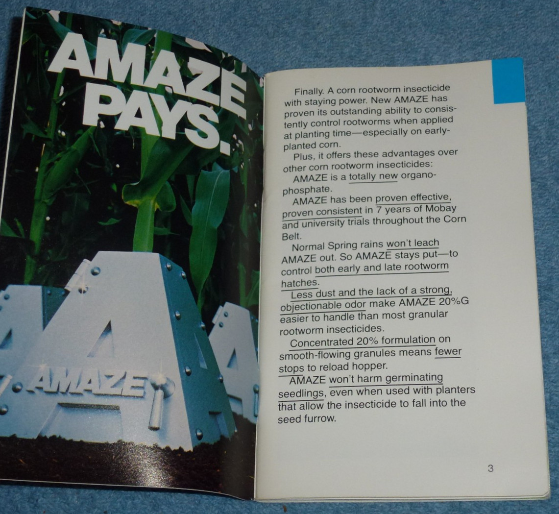 1980 Amaze Corn Insecticide Mobay Chemical Farm Advertising Pocket Fact Notebook