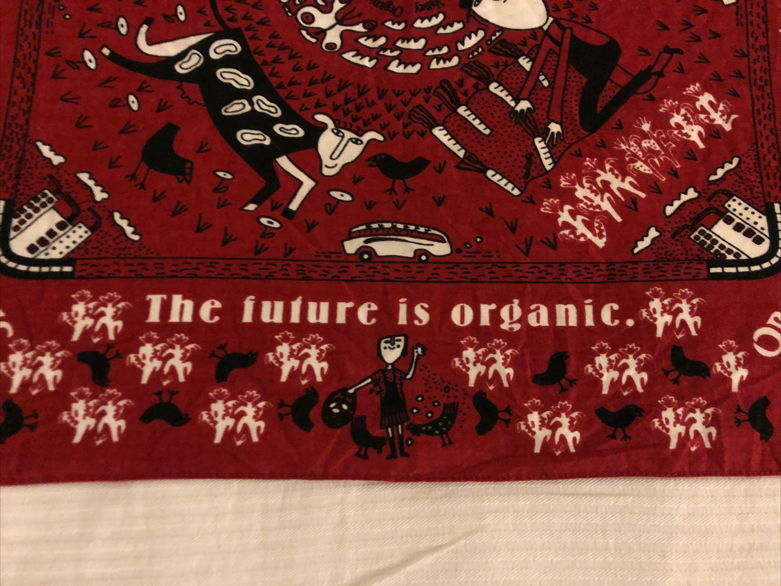 Organic Valley Bandana Scarf Handkerchief Red Square 21×22&Prime; Cows Chickens