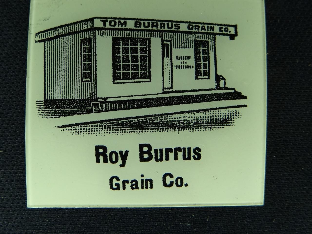 Roy Burrus Grain Co Artist Matchbook Proof on Celluloid Tray8-17