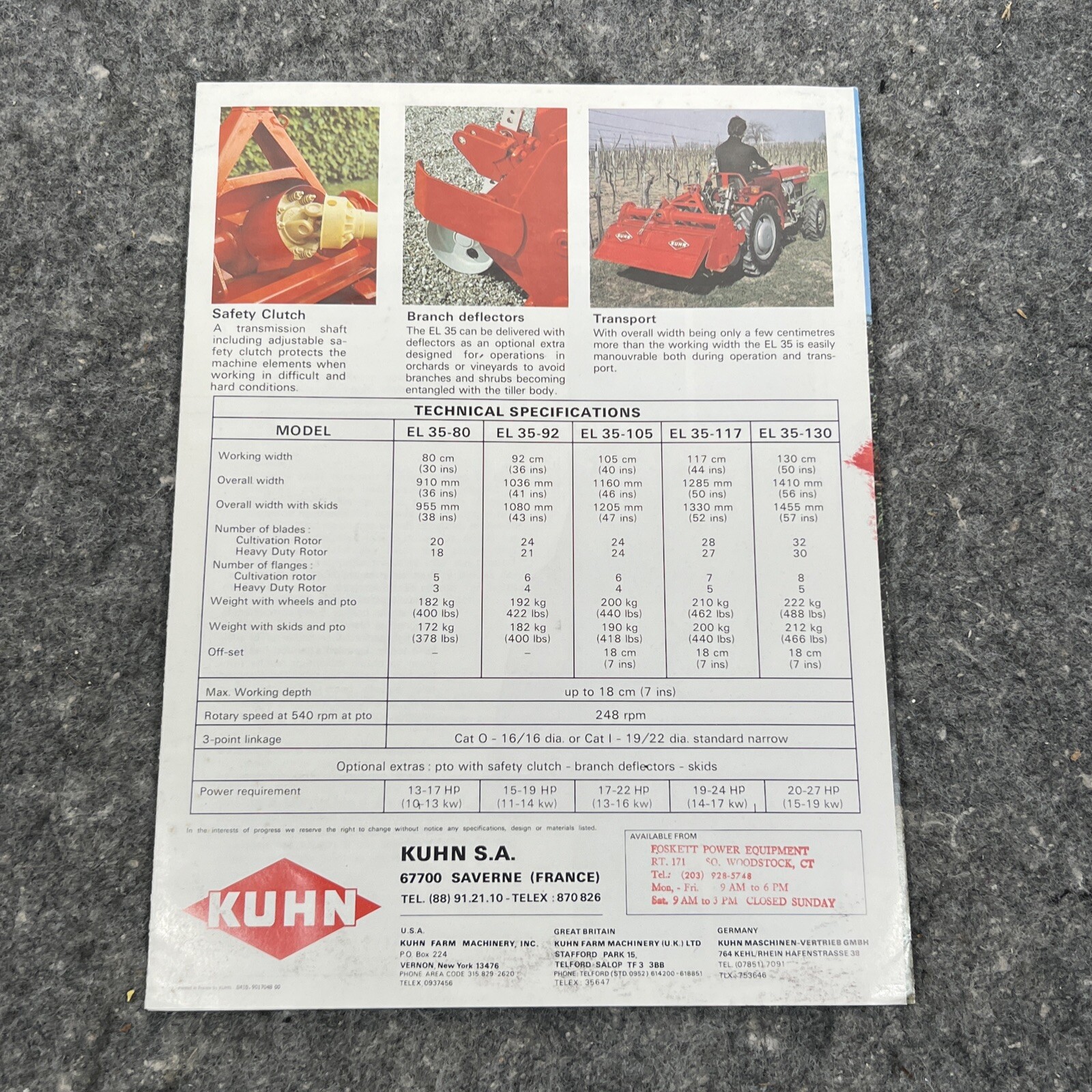 Original Kuhn EL35-80 EL35-92 EL35-105 EL35-117 EL35-130 Tiller Sales Brochure