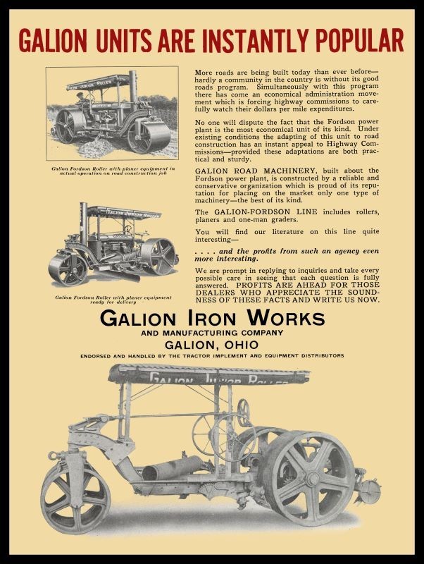 1925 Galion Iron Works Road Rollers, OhiO NEW Sign 24×30&Prime; USA STEEL XL Size