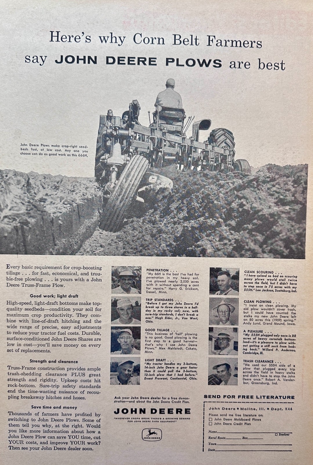 Lot of (2) 1959 John Deere Farm Equipment Original Ads #5094