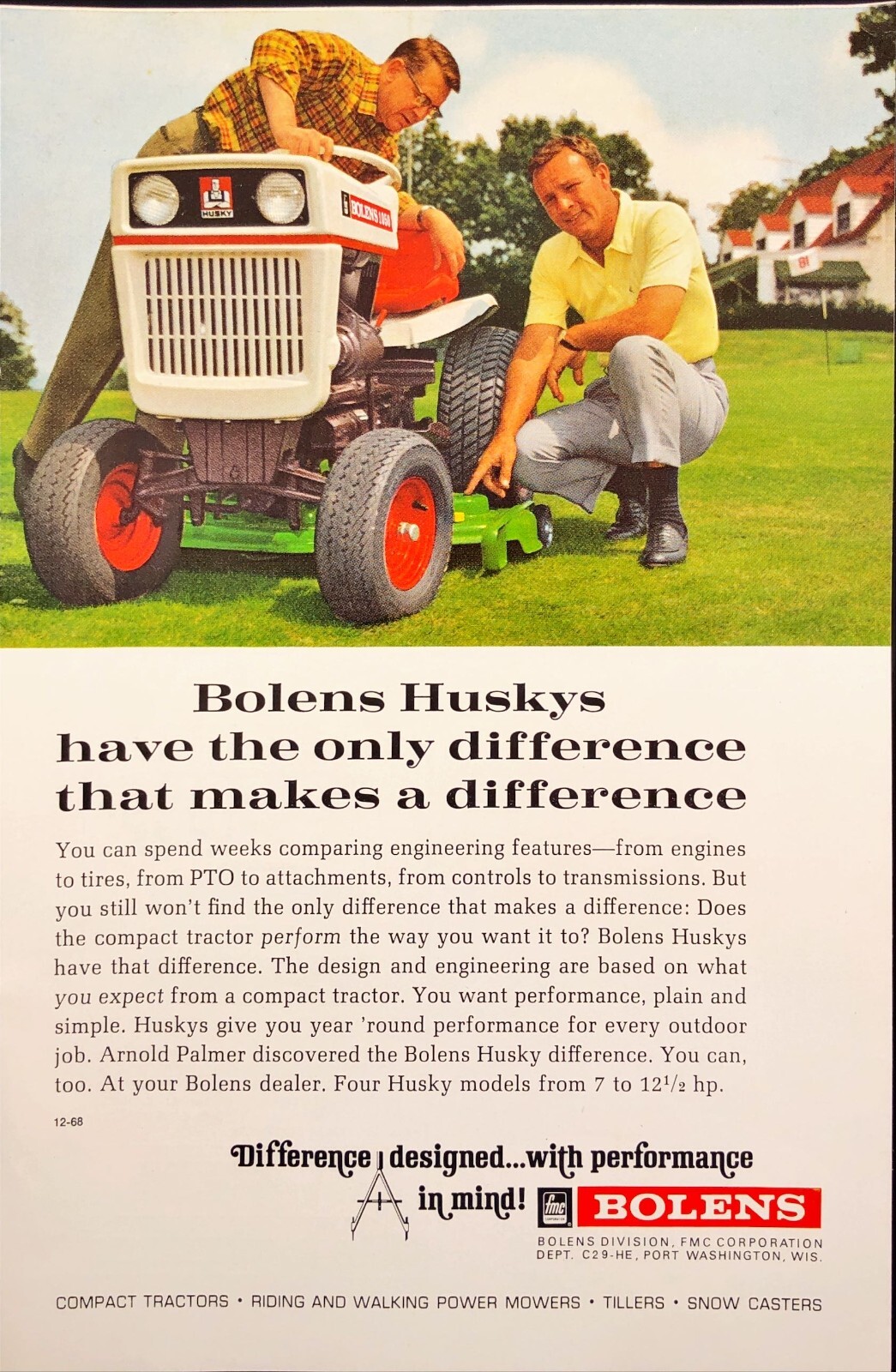 1968 Bolens Huskys Compact Tractor Port Washington Wisconsin Vintage Print Ad
