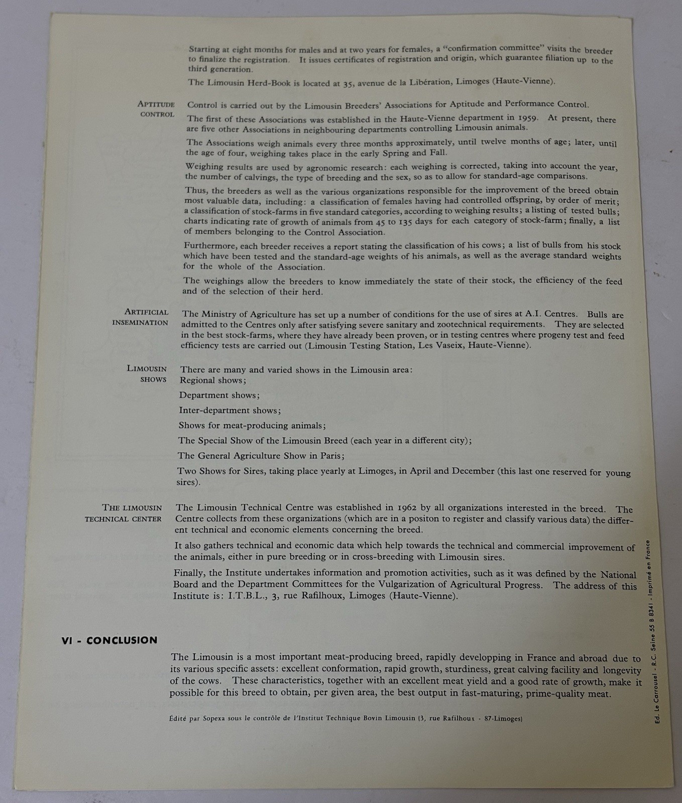 Vintage 1960s Cattle Cows Booklet Brochure – THE LIMOUSIN BREED – France