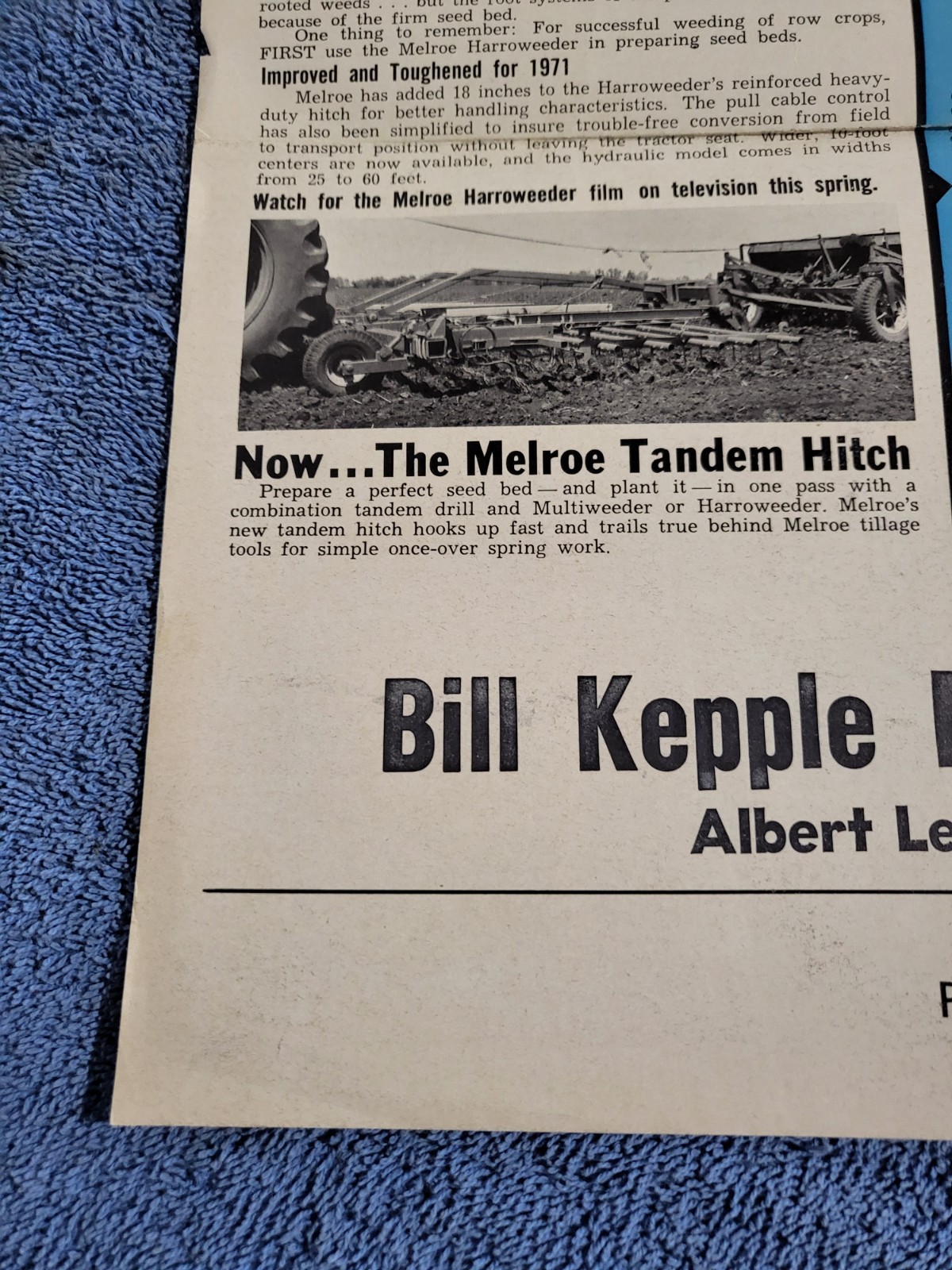 1971 Vtg. Flyer MELROE Farm REPORTER Bill Kepple Machinary Co. Albert Lea, MN.