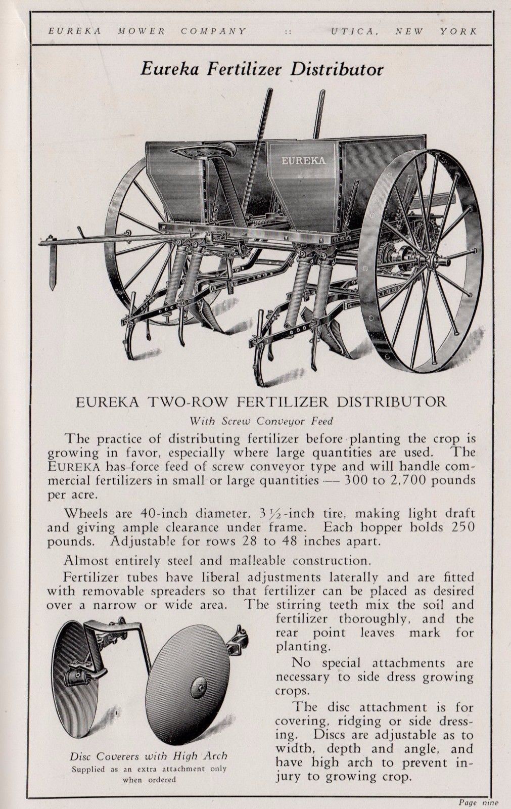 Eureka Mower Company Catalog No 16, 1923 AWESOME, Utica, NY