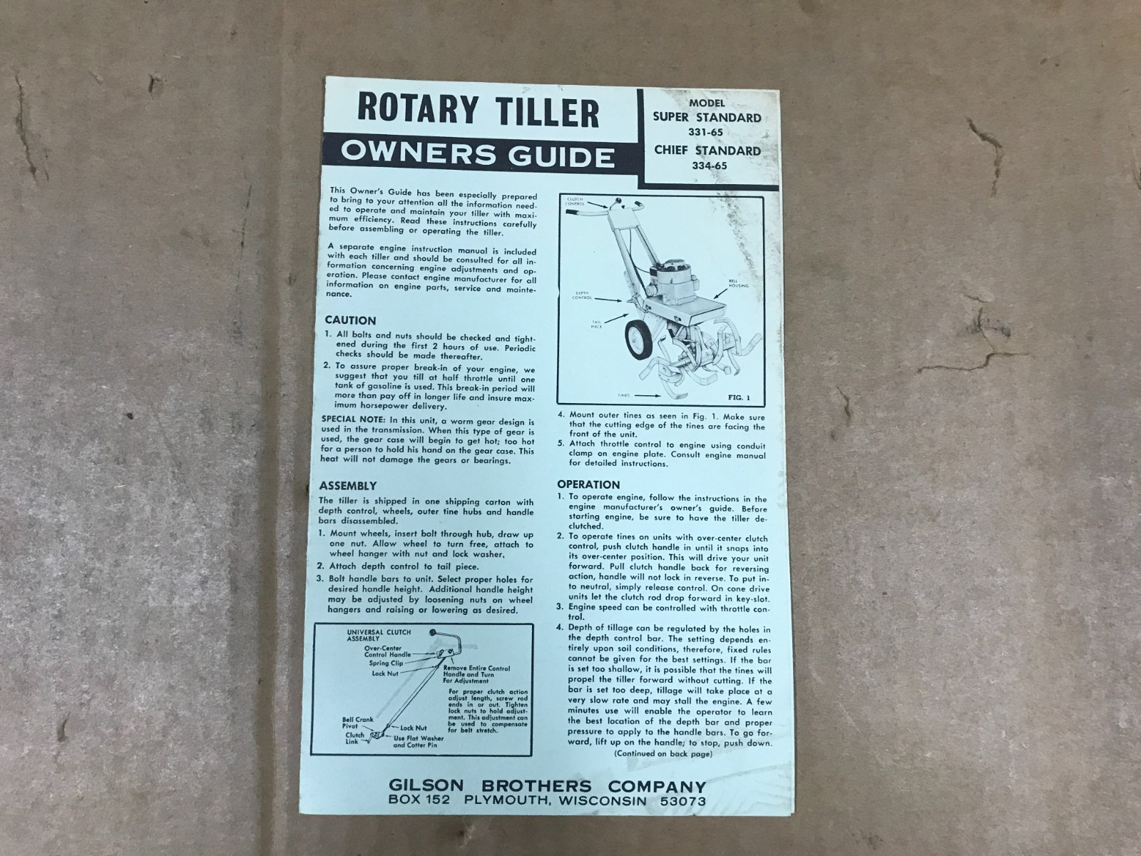 Vintage Rotary Tiller Owner&rsquo;s Guide – Gilson Brothers – Super Standard 331-65