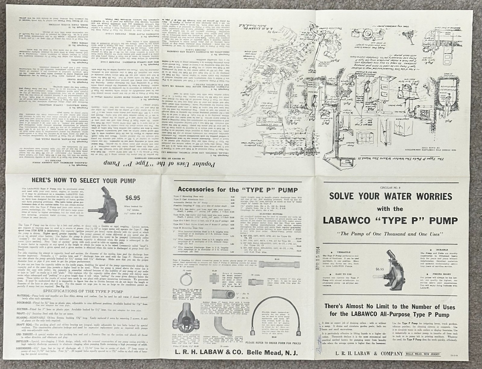 1954 Labawco Type P Pump Brochure L.R.H. Labaw & Co Belle Mead NJ