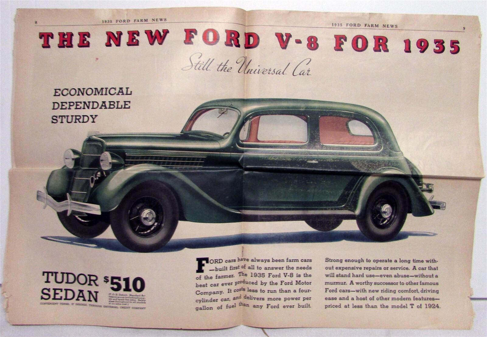 1935 Ford Farm News Model T V8 Tudor Specifications Agriculture Sales Mailer