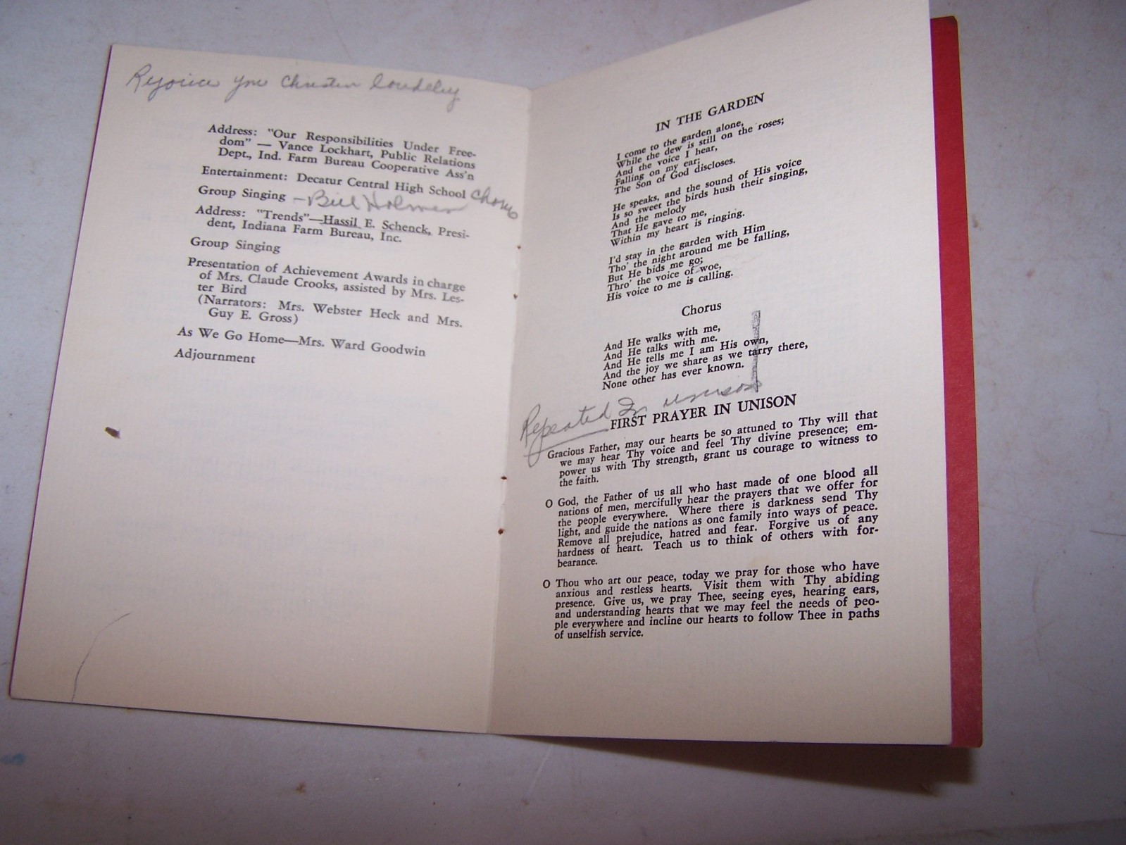 1954 INDIANA FARM BUREAU Social & Educational Conference Program INDIANAPOLIS