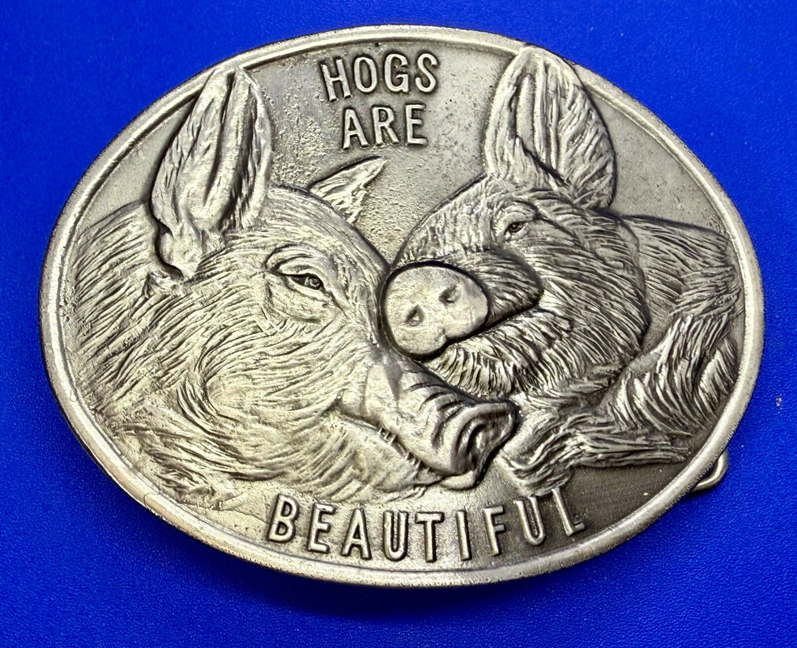 HOGS ARE BEAUTIFUL National Pork Producers Council VTG 1975 Lewis Belt Buckle