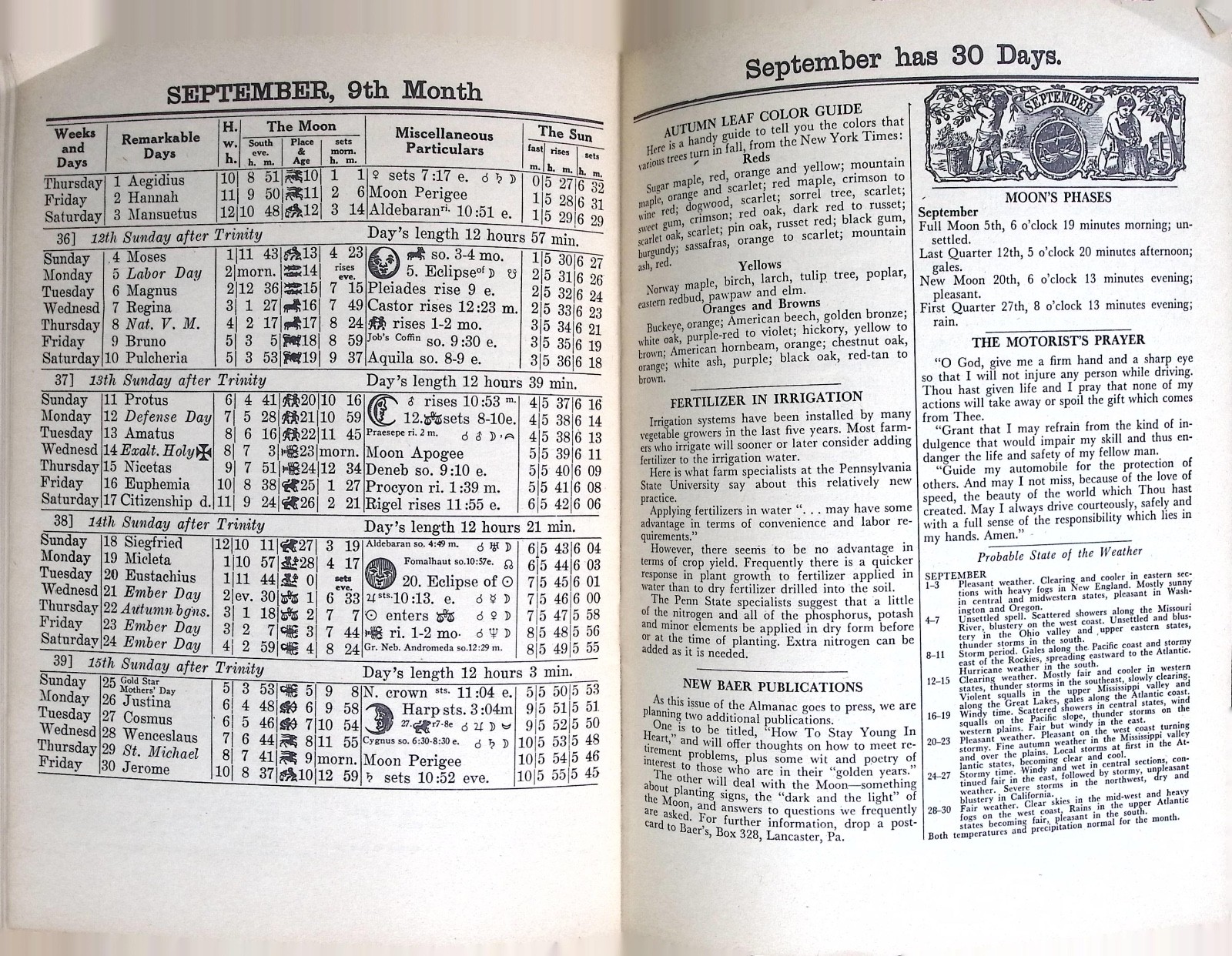 1960 John Baer’s Sons Agricultural Almanac Lancaster Pennsylvania 135th Volume
