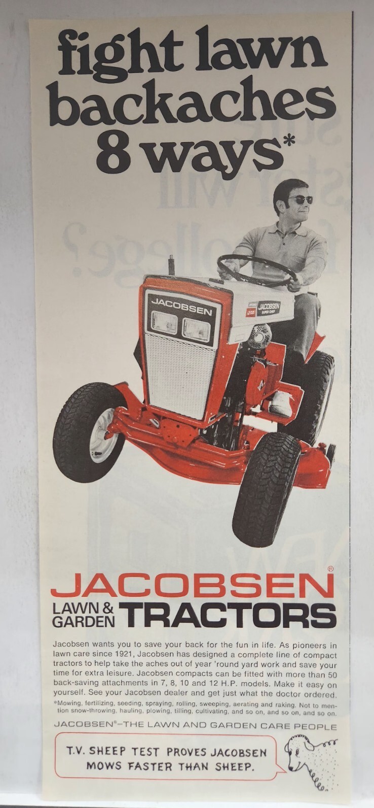 1969 Jacobsen Lawn Garden Tractors Retro Original Print Ad Life Magazine 60&rsquo;s