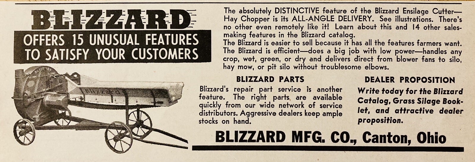 1948 AD.(XH80)~BLIZZARD MFG. CO. CANTON, OHIO. BLIZZARD ENSILAGE HAY CHOPPER