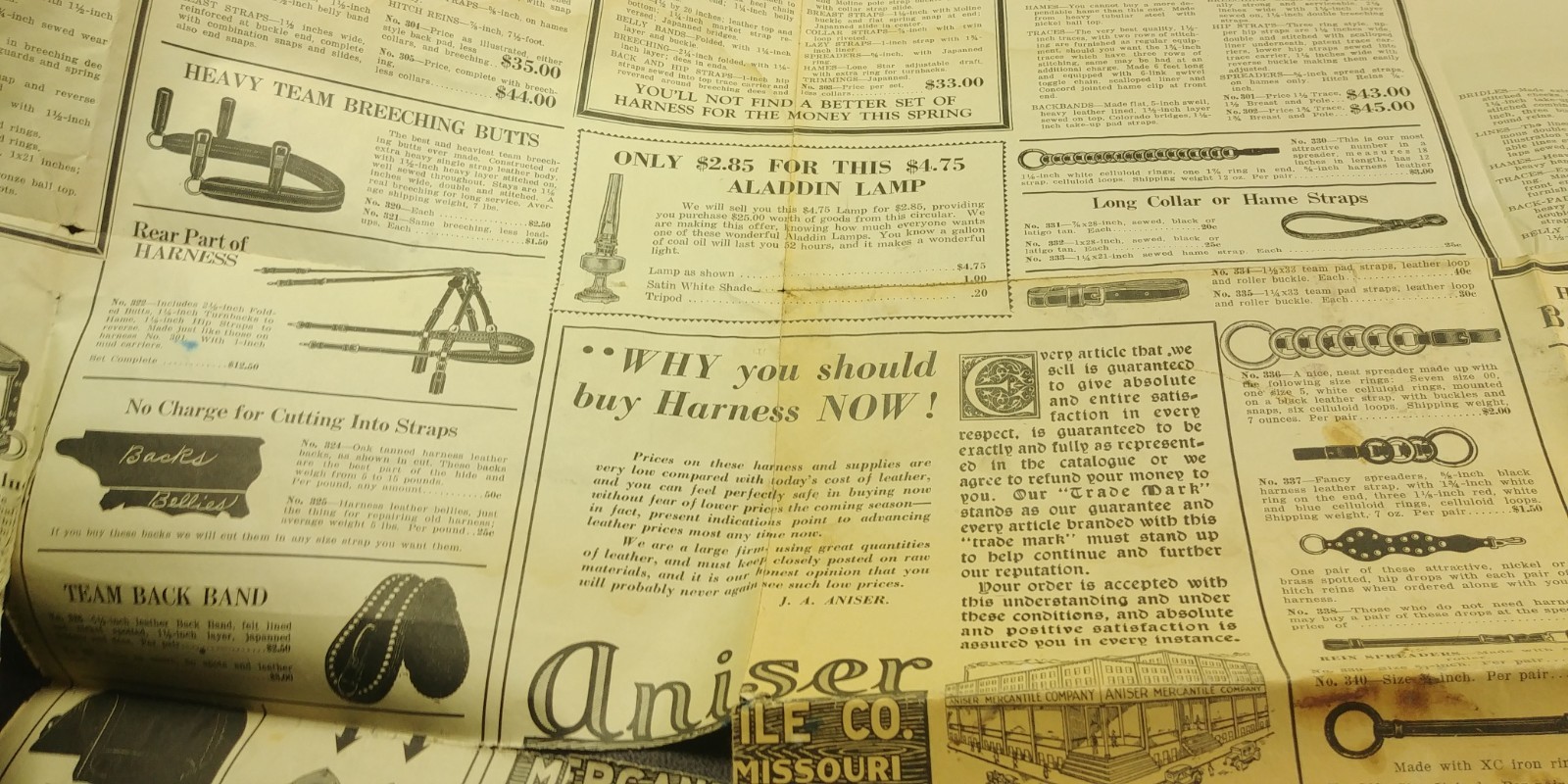 1920s Aniser Mercantile St Joseph Missouri Fold Out Ad Harness Hardware Antique