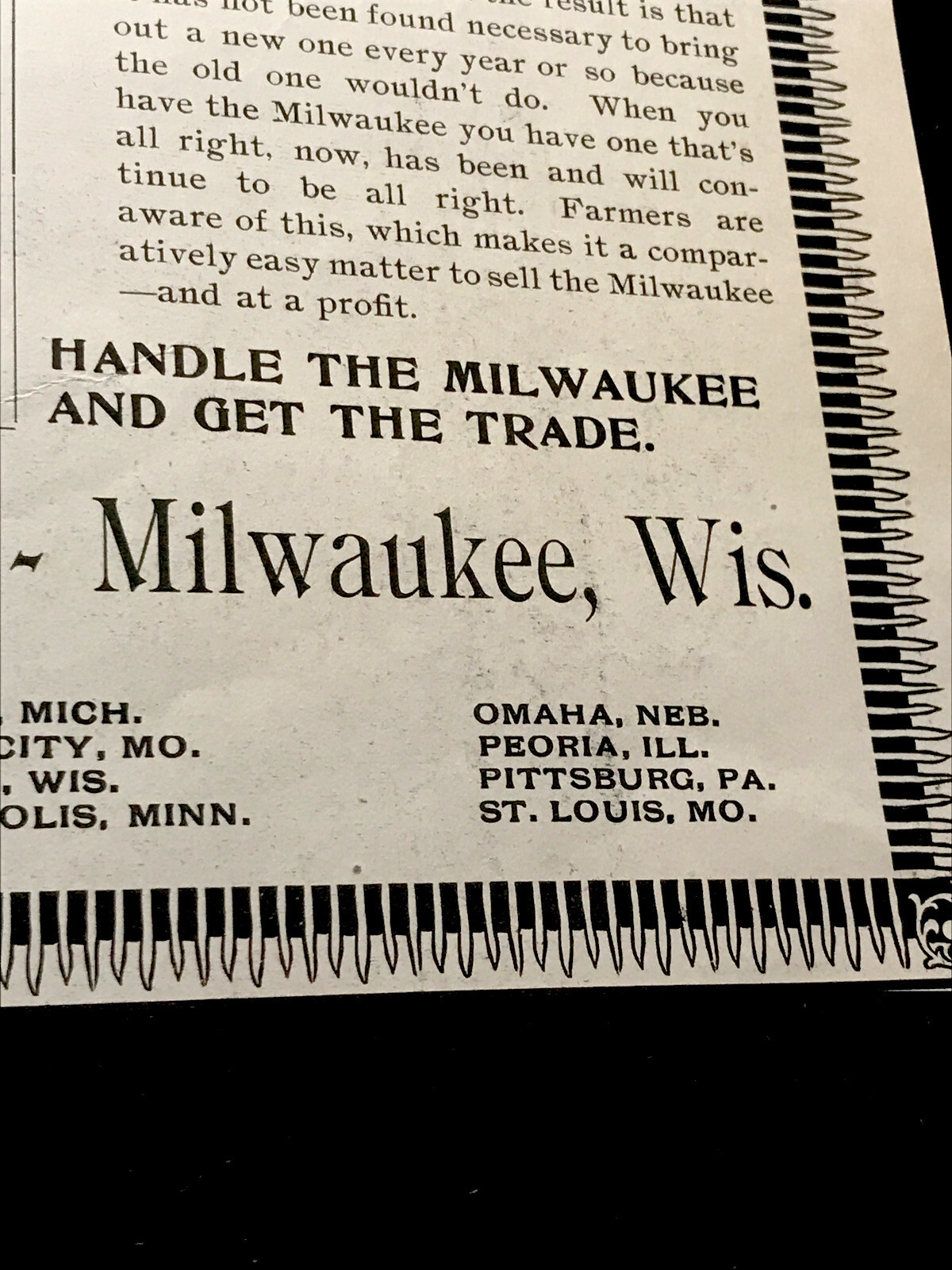 ORIGINAL 1897 Milwaukee Harvester Co. Farm Implement Advertising – Wisconsin