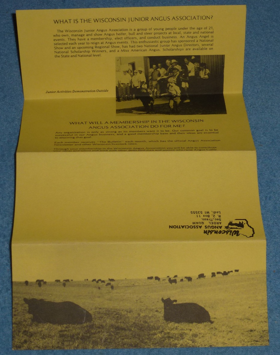 Vtg Wisconsin Angus Association Info Brochure Letter Membership Application Form