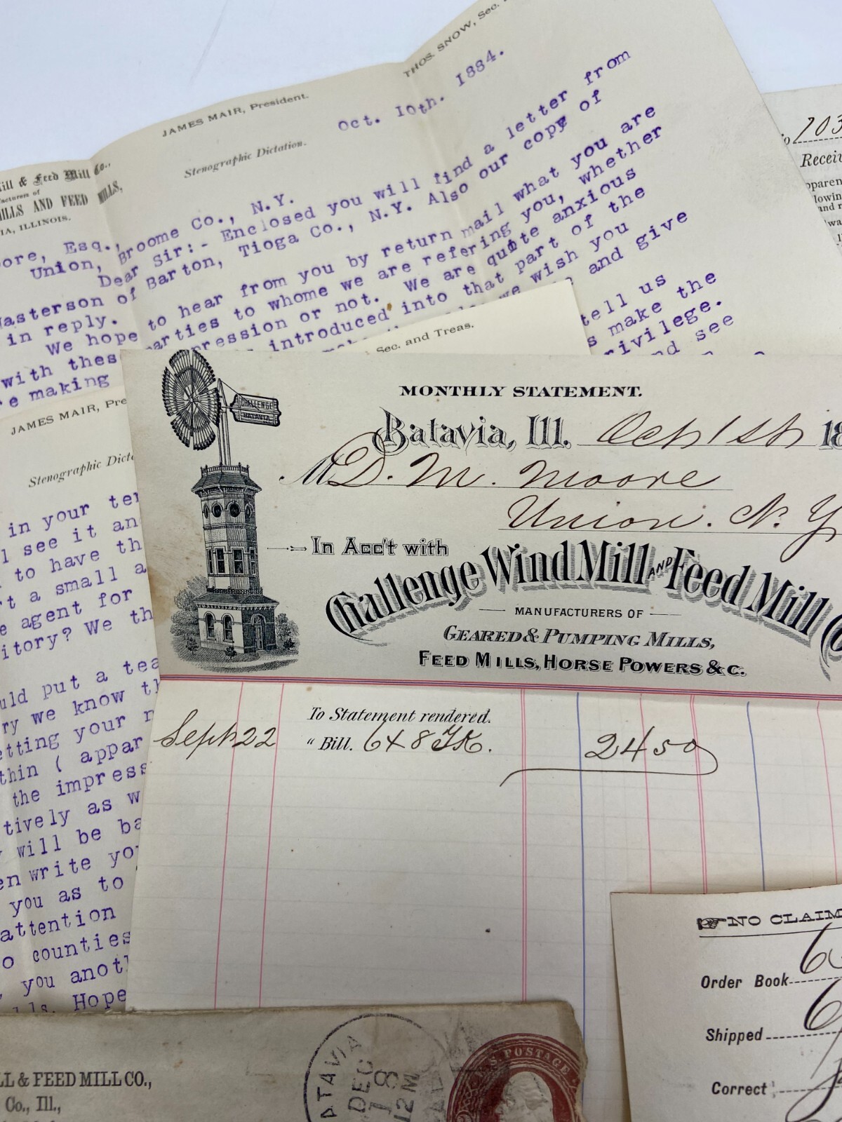 HUGE ARCHIVE Advertising Ephemera Letters – Challenge Wind Mill 1883- Batavia IL
