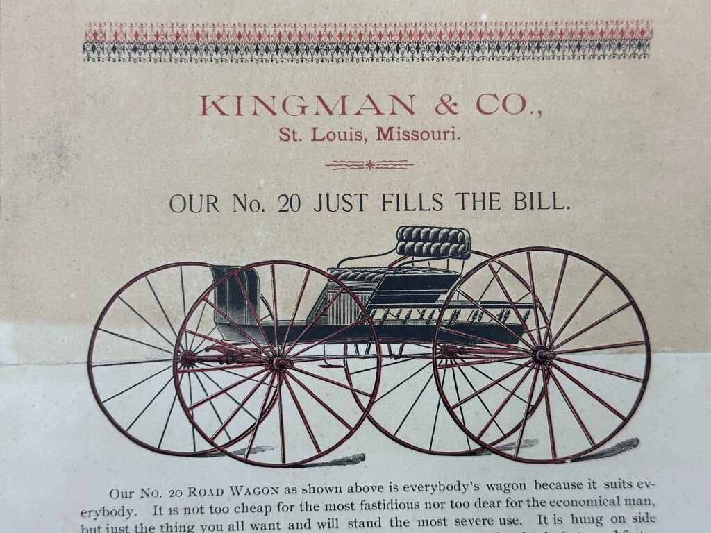 c 1900 KINGMAN & Co Carriage ROAD WAGON Advertising ST LOUIS Missouri Flyer