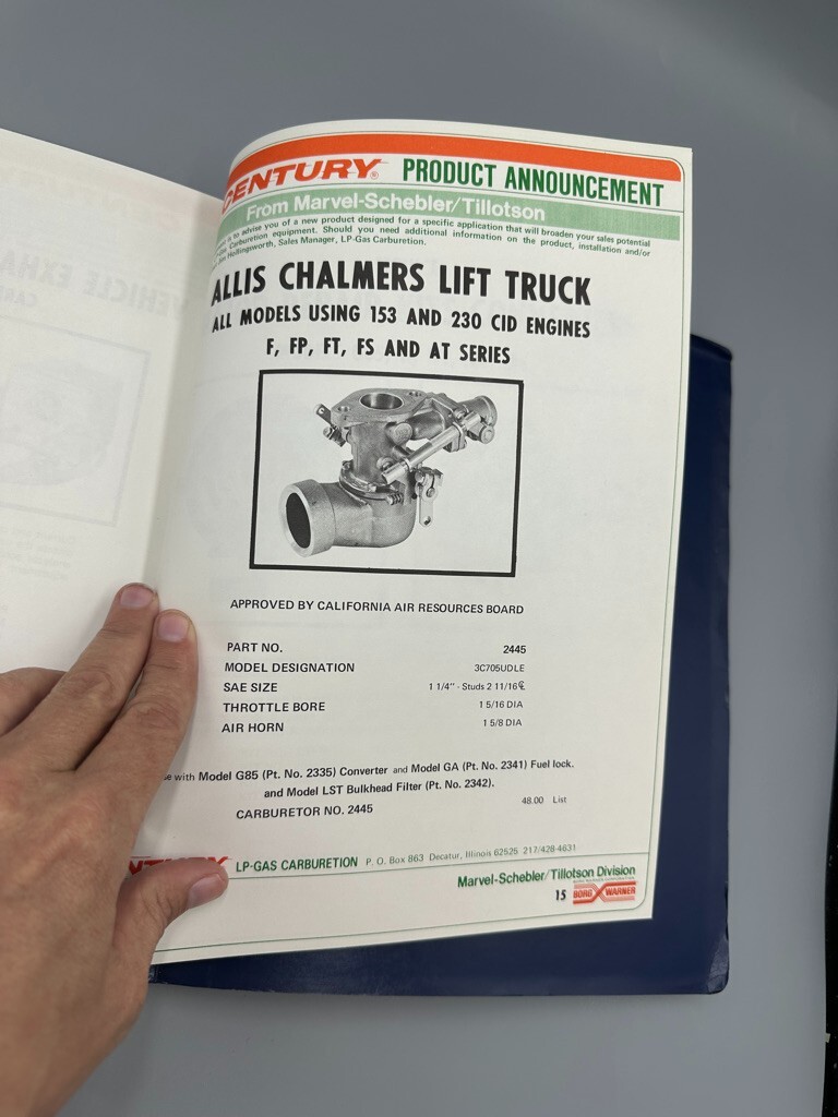 1970 Century LP Gas Carburetion ALLIS CHALMERS LIFT Ford Pinto Manual Catalog