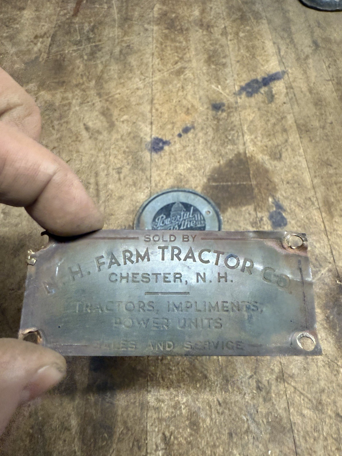 Powerful As The Nation Chester N.H. Farm Tractor Co Machine ID Tags Plates Signs