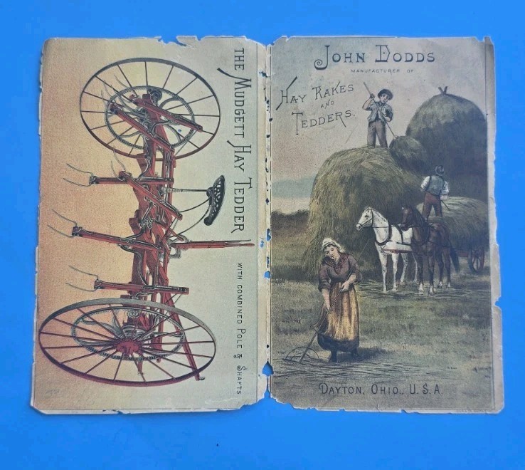 Antique John Dodds Hay Tedder Foldout Promo Farmer Victorian Trade Card!