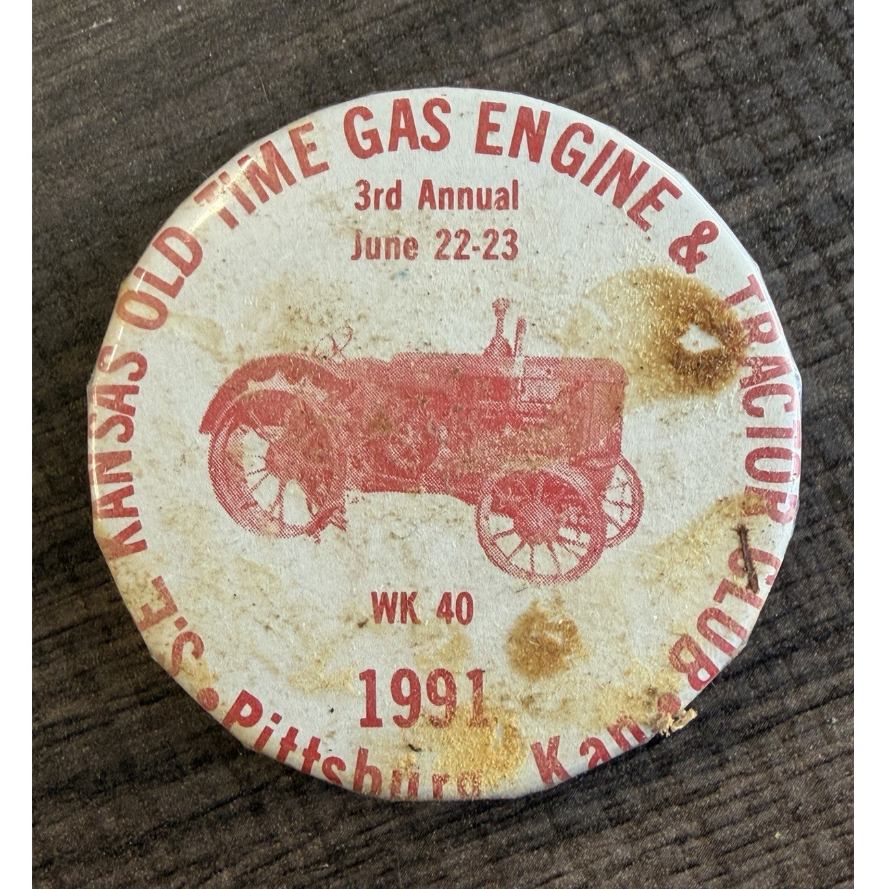 Kansas Old Time Gas Engine & Tractor Club 3rd Annual Pinback 1991 Pittsburg KS