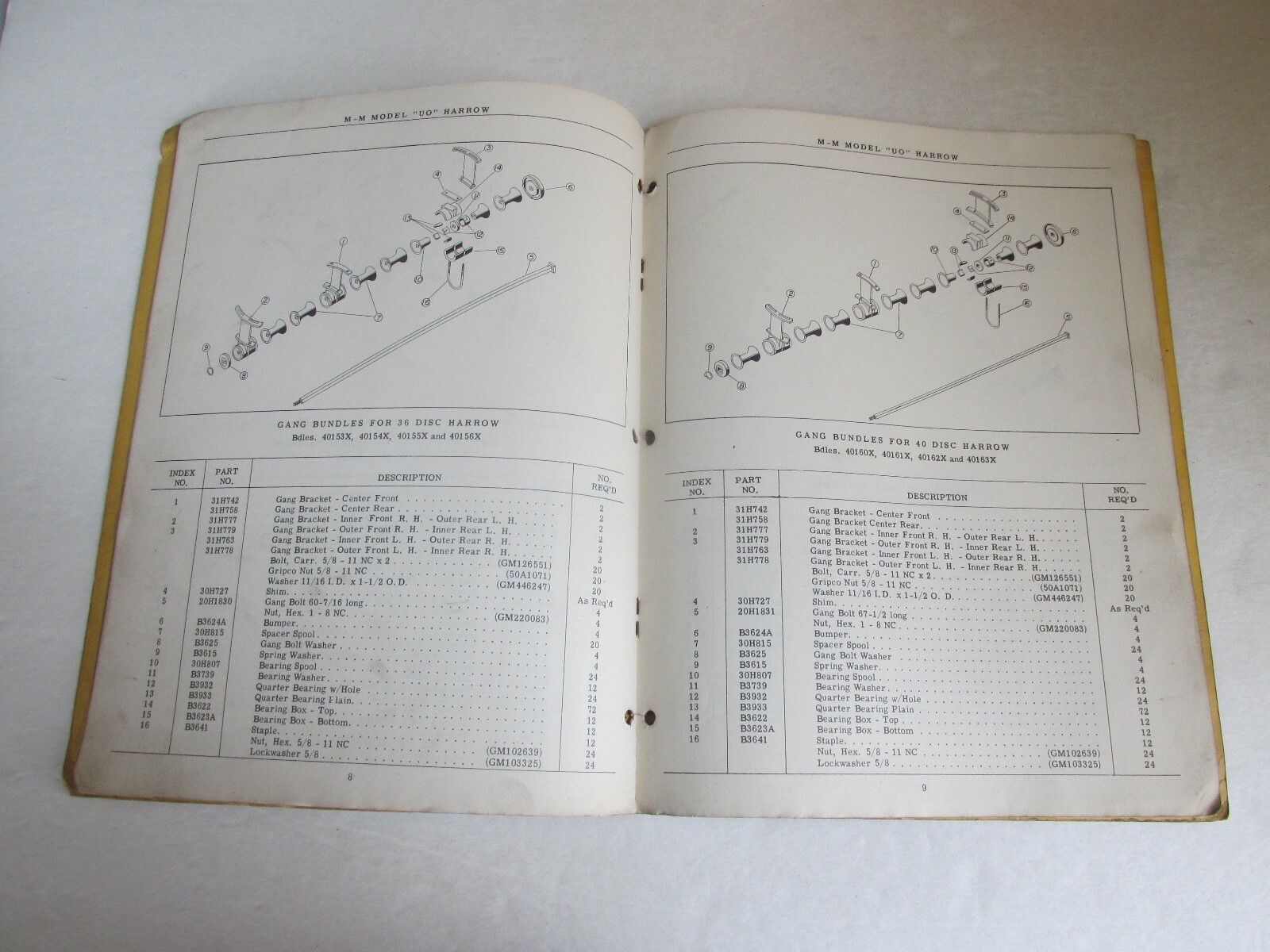 MBF90 Farm Manual Minneapolis Moline MM Repair Catalog Model UO Harrow R243