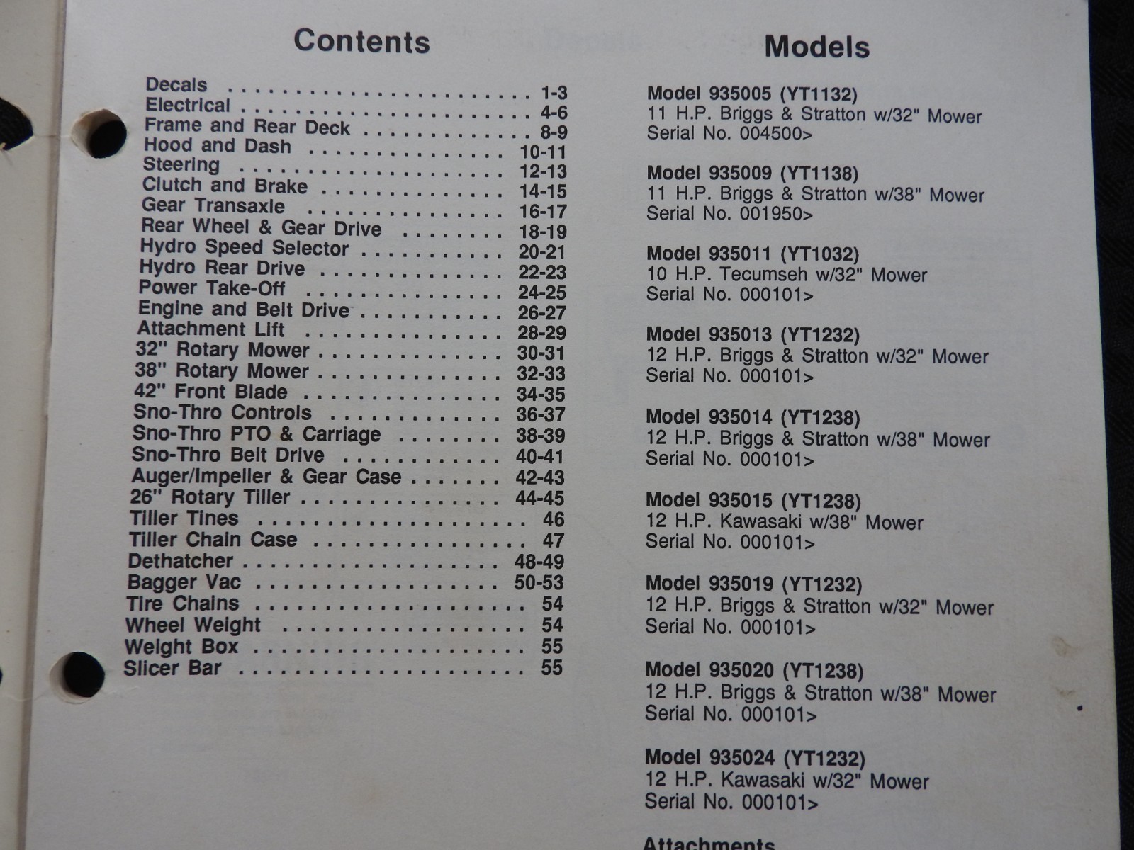 GENUINE ARIENS SIERRA 935 SERIES LAWN TRACTOR PARTS CATALOG MANUAL CLEAN 1989