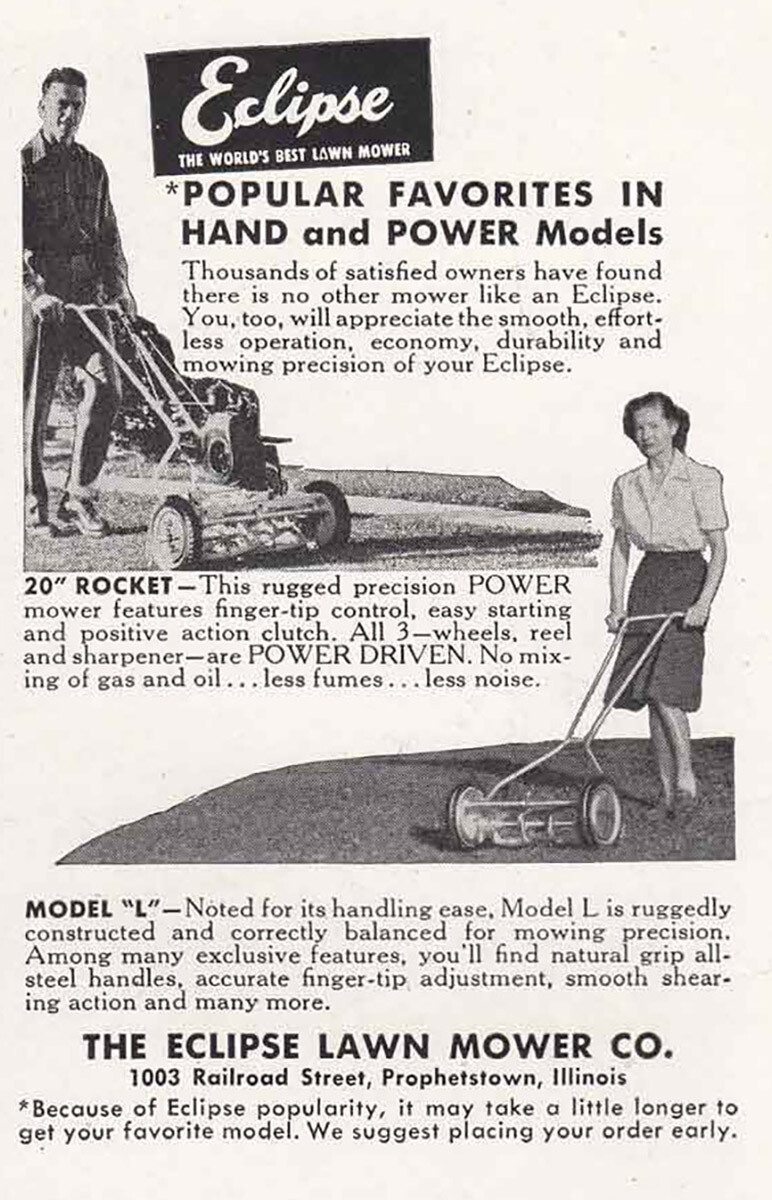1948 Eclipse Lawn Mower: Hand and Power Models Vintage Print Ad