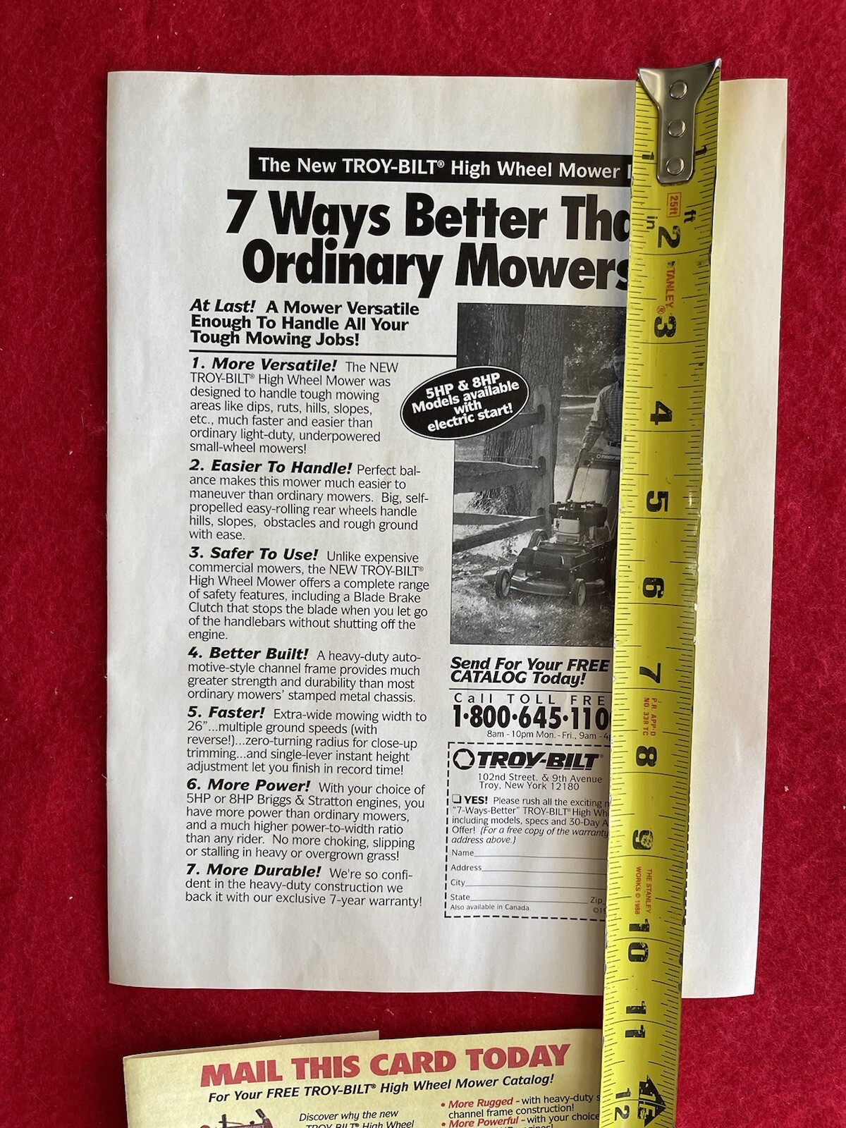 Vintage 1994 Print Ad Troy Bilt High Wheel Mower Advertisement