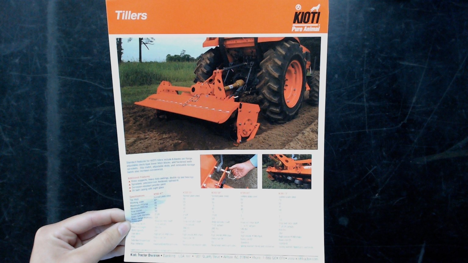 Kioti Tillers Agricultural Brochure Orange Tractor Equipment