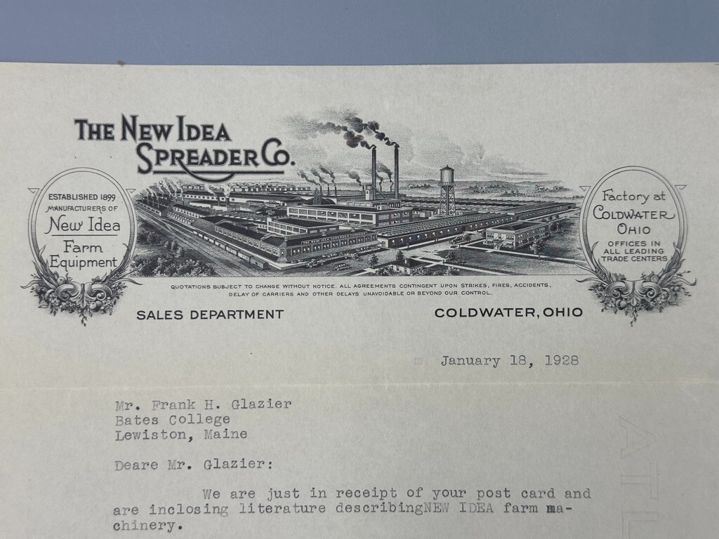 1928 NEW IDEA SPREADER Co COLDWATER Ohio FARM Advertising Antique Letter