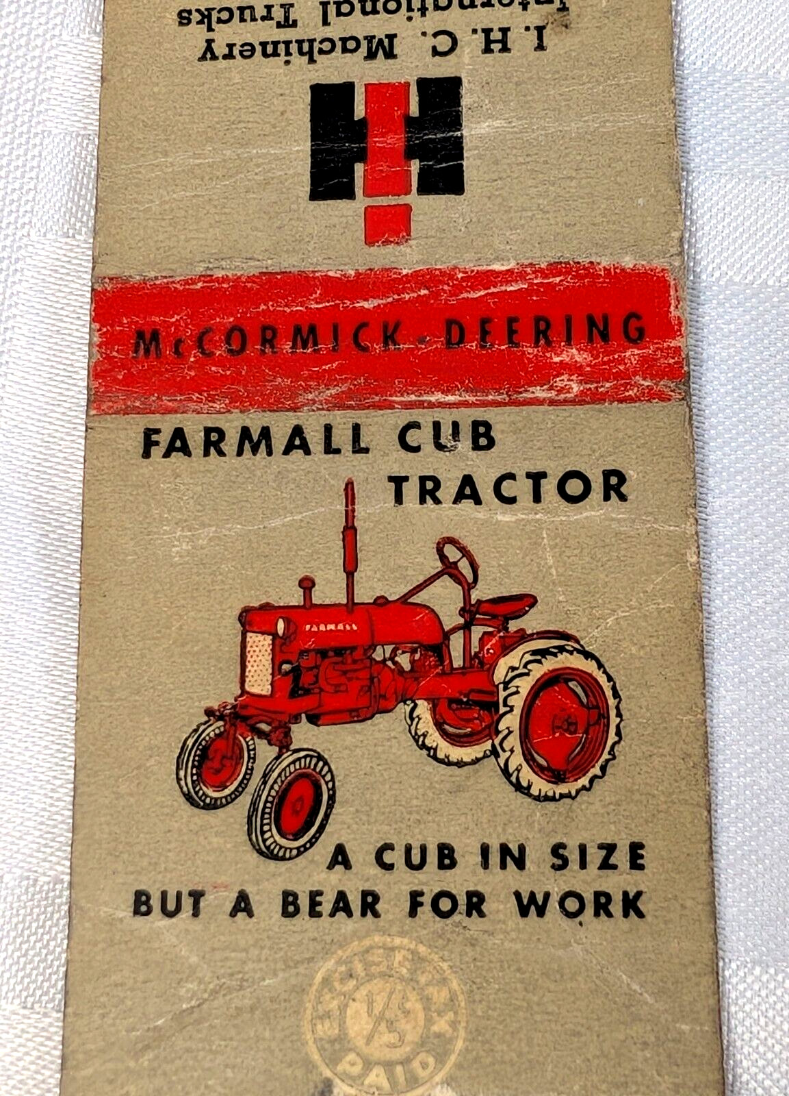 FARMALL CUB TRACTOR ADVERTISING MATCHBOOK TED LEWTHWAITE WOLSELEY FARM FARMS