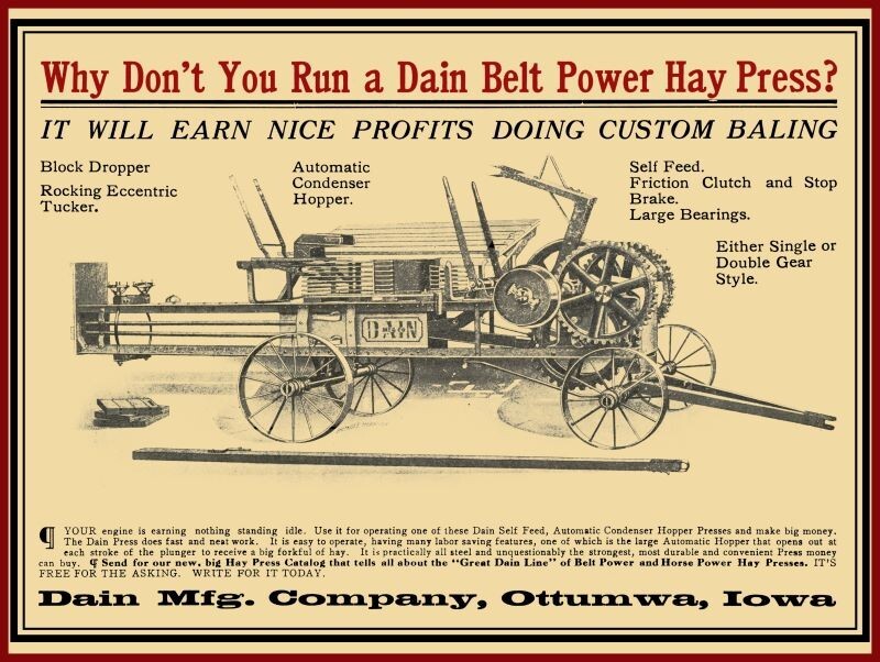 1910 Dain Power Hay Press – Ottumwa, IA NEW Sign 24&Prime;x30&Prime; USA STEEL XL Size 7 lb