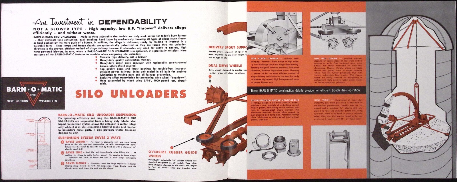 1950s Barn O Matic Heavy Duty Silo Unloader Brochure BarnOMatic New London WI