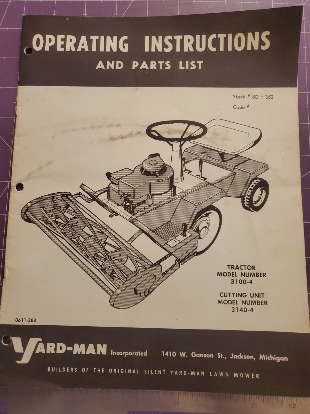 1960s Model 3100-4 Yard-Man Riding Lawn Mower Operating Instructions & Part List