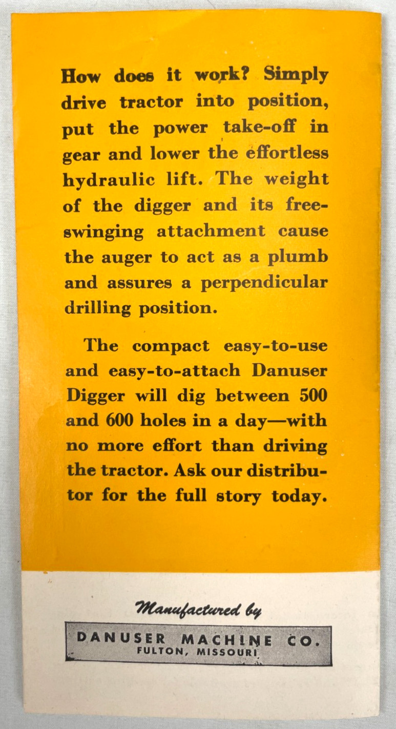 VINTAGE 1960s DANUSER POST HOLE DIGGER SALES BROCHURE – I.H.C. INTERNATIONAL