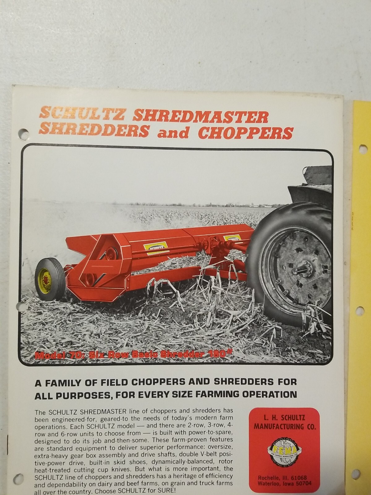 Vintage 1970 L.H. SCHULTZ Mfg Co GENERAL MANURE SHREDDER CHOPPER BROCHURE PRICES